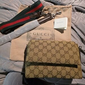 USED...Gucci Tan Monogram Crossbody Bag with 2 Detachable Straps.
